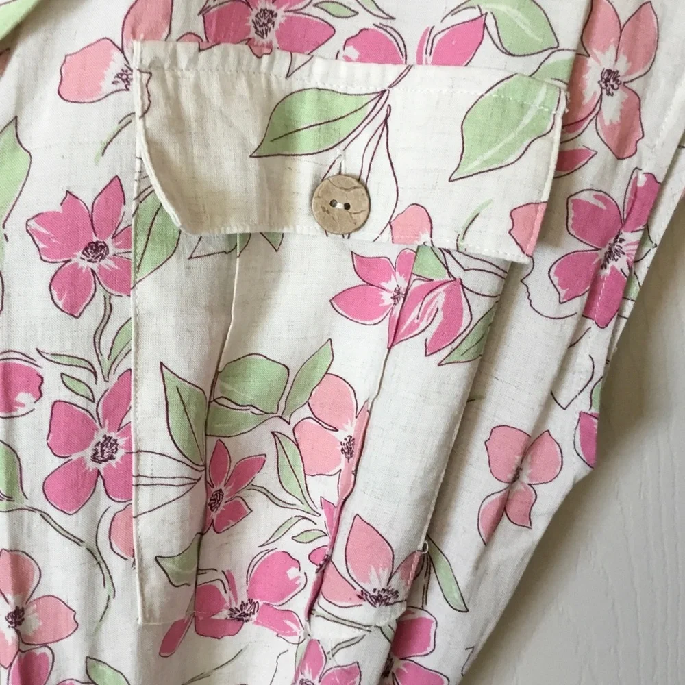 Fate NWT White with Pink & Green Flowers Waist Tie Romper - Size M